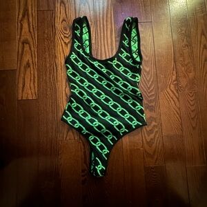 Fashion Nova Black and Green Chain Bodysuit